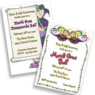 Mardi Gras theme invitations and favors